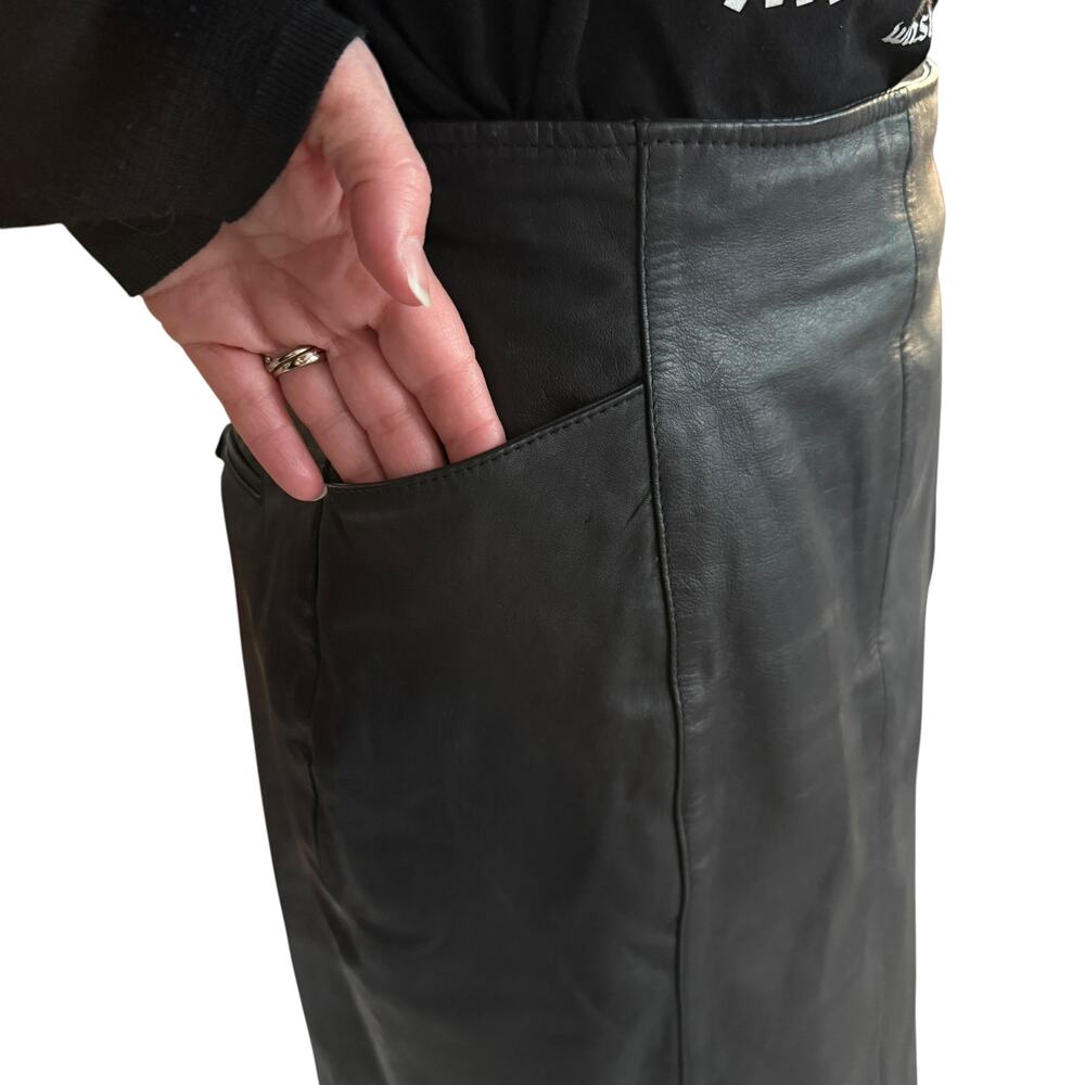 Vintage Wilsons Leather Pencil Skirt Midi Black Size 10 Y2K 90s Office Chic Goth - Picture 5 of 13